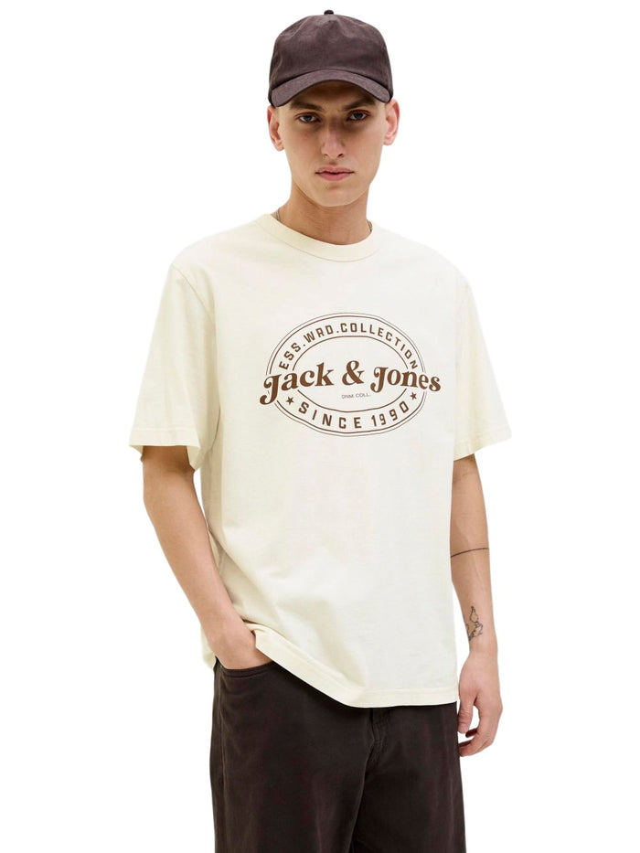 Jack & Jones Herren Rundhals T-Shirt JJEDOVER PRINT TEE SS CREW NECK - Relaxed Fit