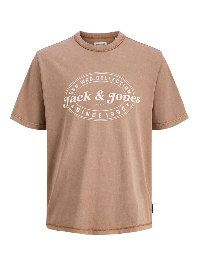 Jack & Jones Herren Rundhals T-Shirt JJEDOVER PRINT TEE SS CREW NECK - Relaxed Fit