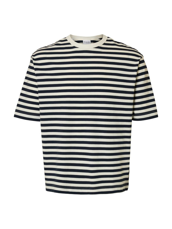Selected Homme Herren Rundhals T-Shirt SLHRELAXDAN SS STRIPE - Relaxed Fit