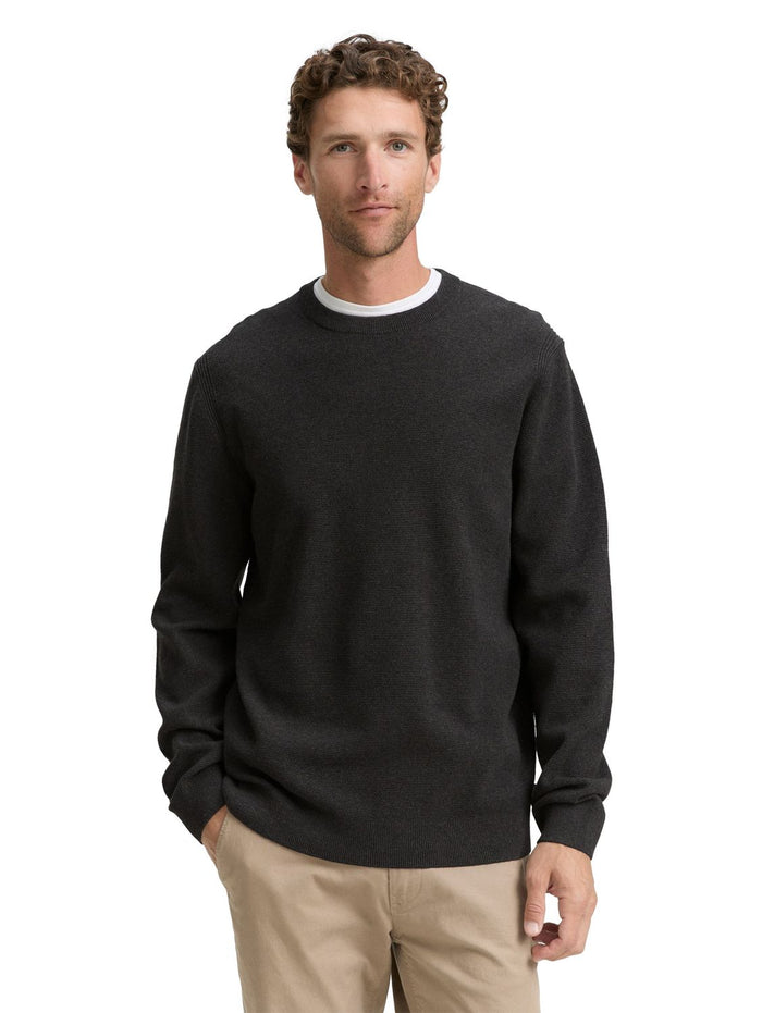 Tom Tailor Herren Rundhals Pullover STRUCTURED CREWNECK KNIT - Regular Fit