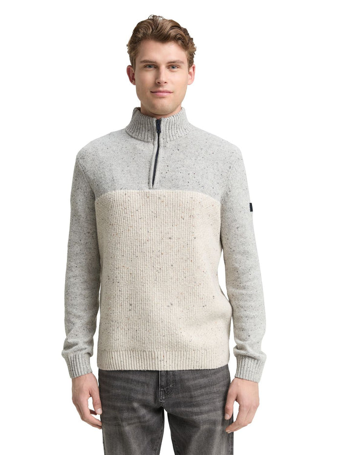 Tom Tailor Herren Stehkragen Pullover STRUCTURED MIX KNIT TROYER- Regular Fit