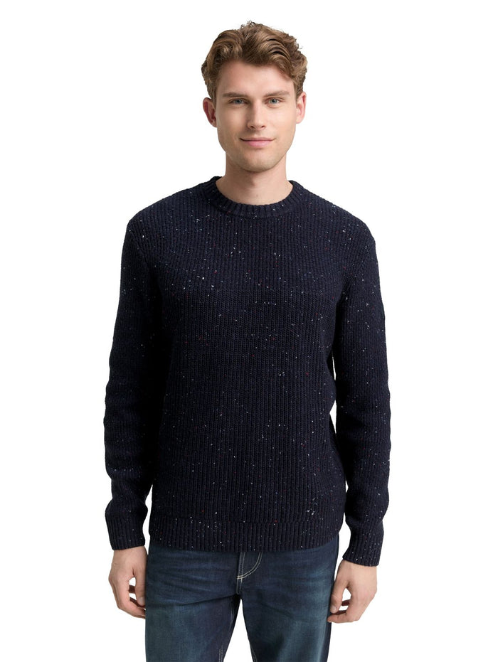 Tom Tailor Herren Rundhals Pullover STRUCTURED MIX CREWNECK - Regular Fit