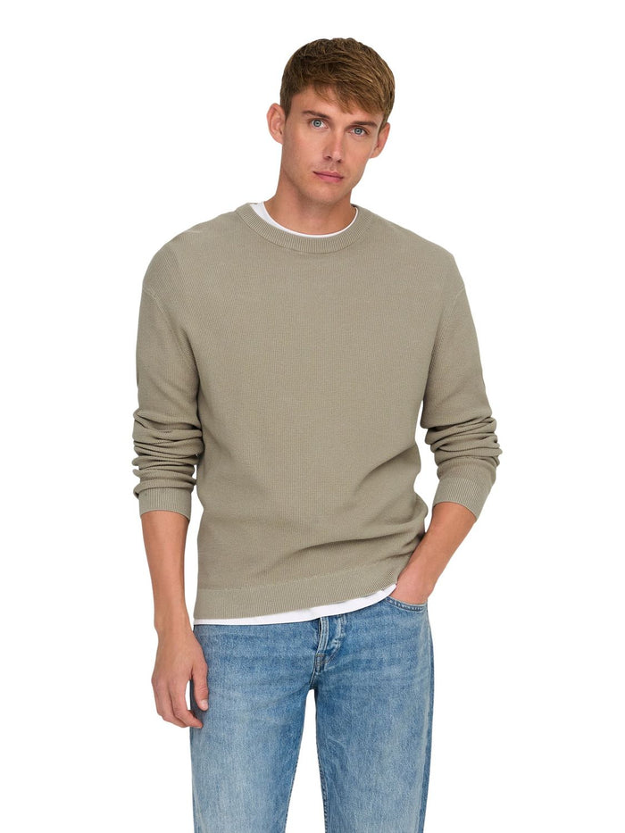 Only & Sons Herren Pullover ONSTONY DS 12 LS WAFFLE CREW KNIT - Regular Fit