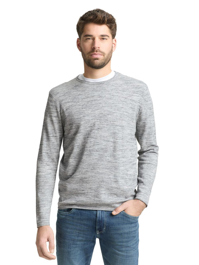 Tom Tailor Herren Rundhals Pullover SPACE DYE KNIT  - Regular Fit