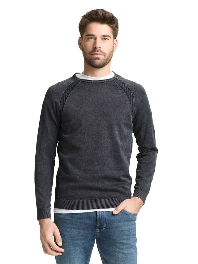 Tom Tailor Herren Rundhals Pullover ACID WASH KNIT  - Regular Fit