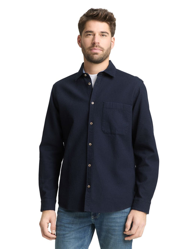 Tom Tailor Herren Langarm Hemd LIGHT STRUCTURED SHIRT - Regular Fit