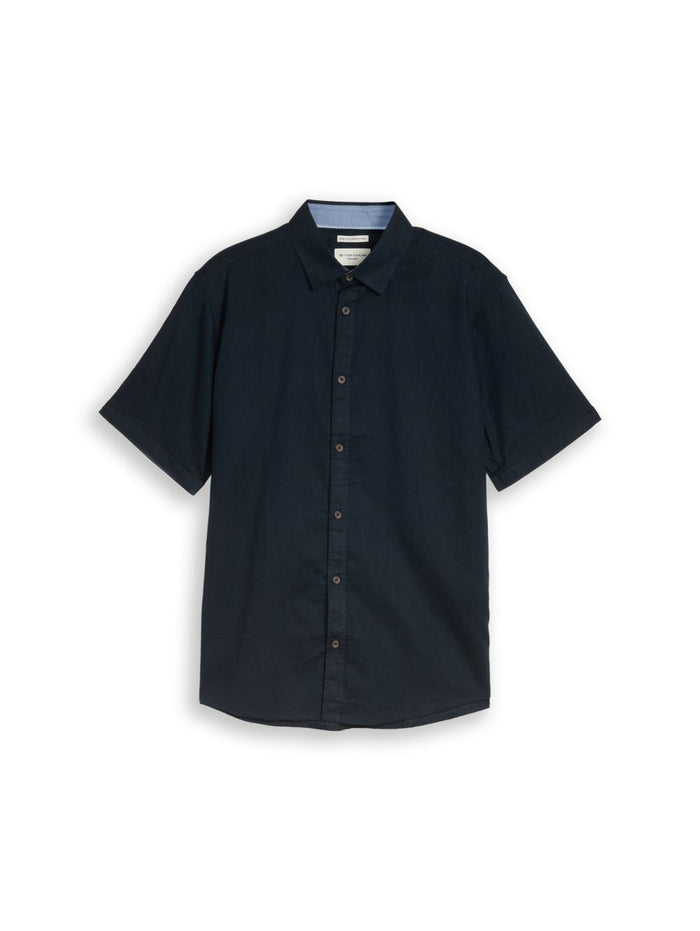 Tom Tailor Herren Kurzarm Hemd COTTON LINEN SHIRT - Regular Fit