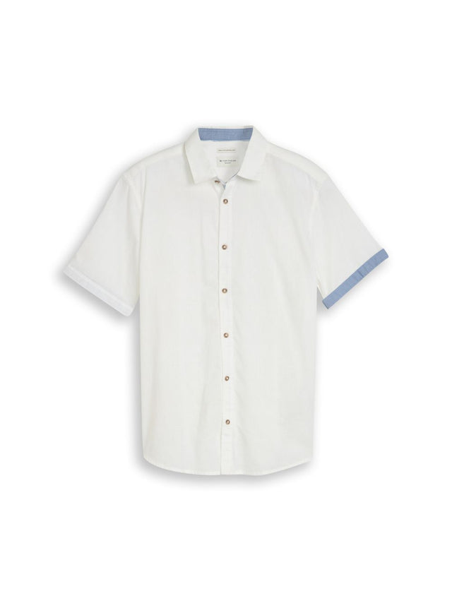 Tom Tailor Herren Kurzarm Hemd COTTON LINEN SHIRT - Regular Fit