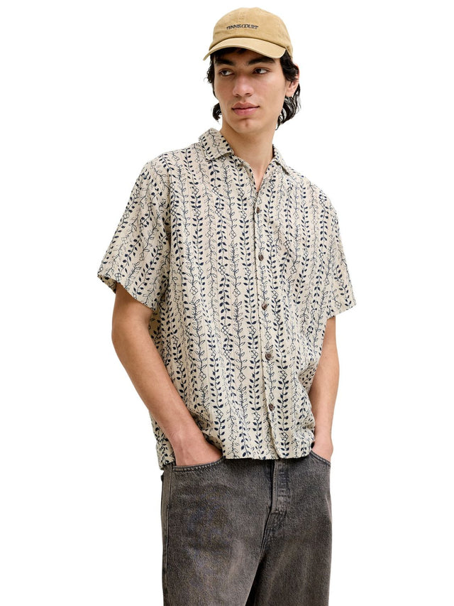Jack & Jones Herren Kurzarm Hemd JPRBLULYON PRINT DOBBY Relaxed Fit