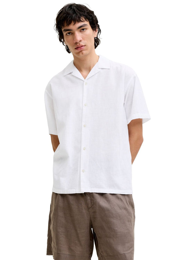 Jack & Jones Herren Kurzarm Hemd JJESUMMER LINEN BLEND RESORT Relaxed Fit