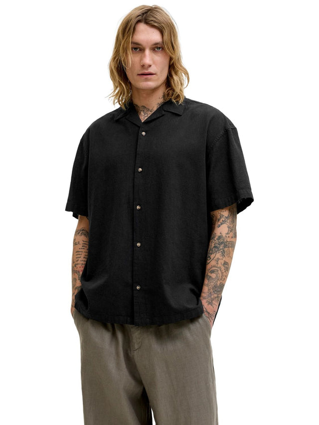 Jack & Jones Herren Kurzarm Hemd JJESUMMER LINEN BLEND RESORT Relaxed Fit