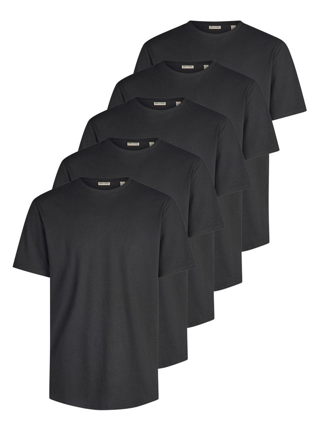 Only & Sons Tshirt Herren Regular Fit ONSJEFF LONGY 5er Set Pack
