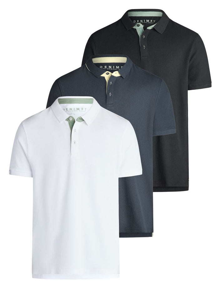 DENIMFY Poloshirt Herren Kurzarm DFRay 3er Pack Set Regular Fit