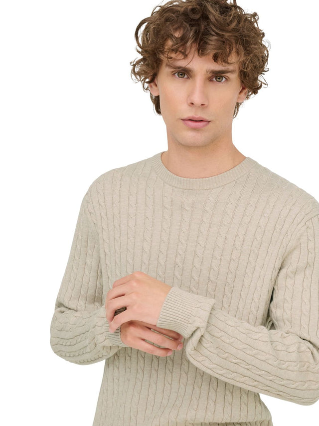 Only & Sons Herren Pullover ONSLOUI REG 12 CABEL CREW KNIT - Regular Fit