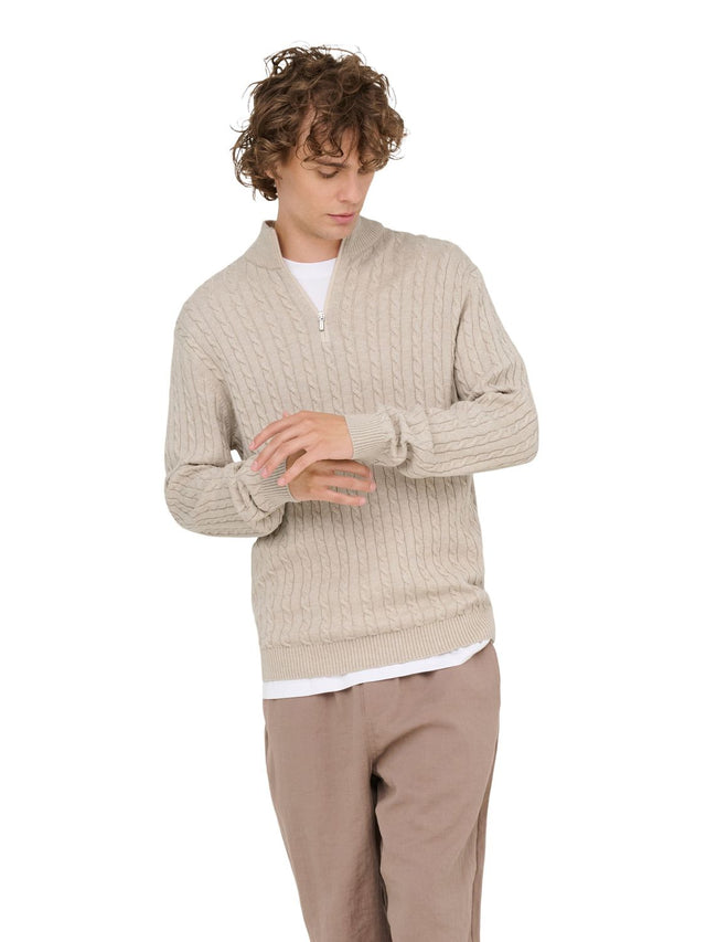 Only & Sons Herren Pullover ONSLOUI REG 12 CABEL HALF ZIP KNIT - Regular Fit