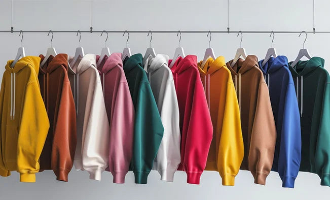 Bunte Hoodies für Herren an der Kleiderstange